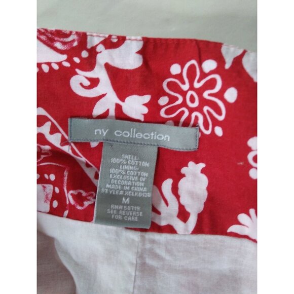 NY Collection Women's Size M Red Cotton Floral Lined Skirt Sash Midi Length - Picture 5 of 7